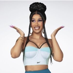 🔥 NWT Reebok x Cardi B Sports Bralette Strappy Corset Bra Sz M Whisper Blue